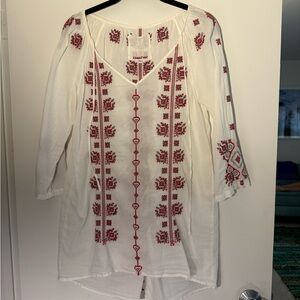 Johnny Was Cream and Red Embroidered Tunic